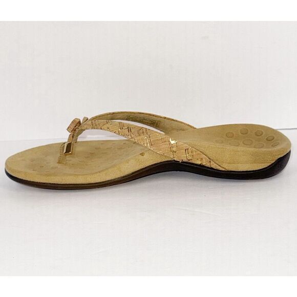 Vionic Bella Sandal Beige Neutral Flip Flop Bow Gold Cork Toe Post Comfort Sz 6 - Picture 13 of 16